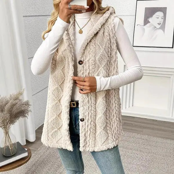 VVZ Women's Fall Winter Warm Fashion Jacquard Hooded Cardigan Long Sleeve Coat