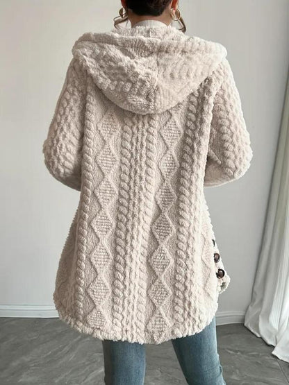 VVZ Women's Fall Winter Warm Fashion Jacquard Hooded Cardigan Long Sleeve Coat