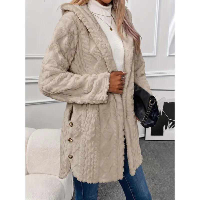 VVZ Women's Fall Winter Warm Fashion Jacquard Hooded Cardigan Long Sleeve Coat