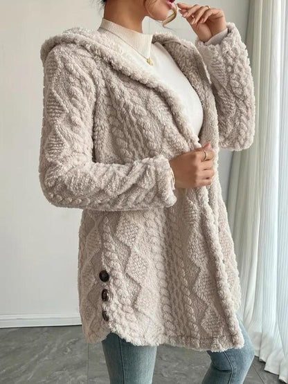 VVZ Women's Fall Winter Warm Fashion Jacquard Hooded Cardigan Long Sleeve Coat