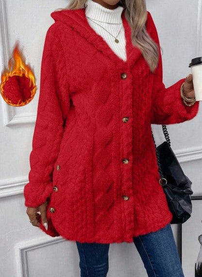 VVZ Women's Fall Winter Warm Fashion Jacquard Hooded Cardigan Long Sleeve Coat