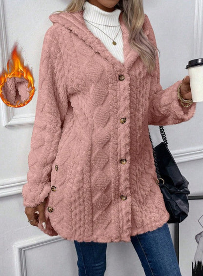 VVZ Women's Fall Winter Warm Fashion Jacquard Hooded Cardigan Long Sleeve Coat