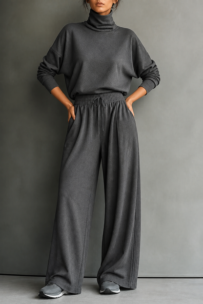 Wearbella – Turtleneck Top And Wide-Leg Pants Set