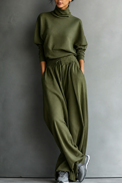 Wearbella – Turtleneck Top And Wide-Leg Pants Set